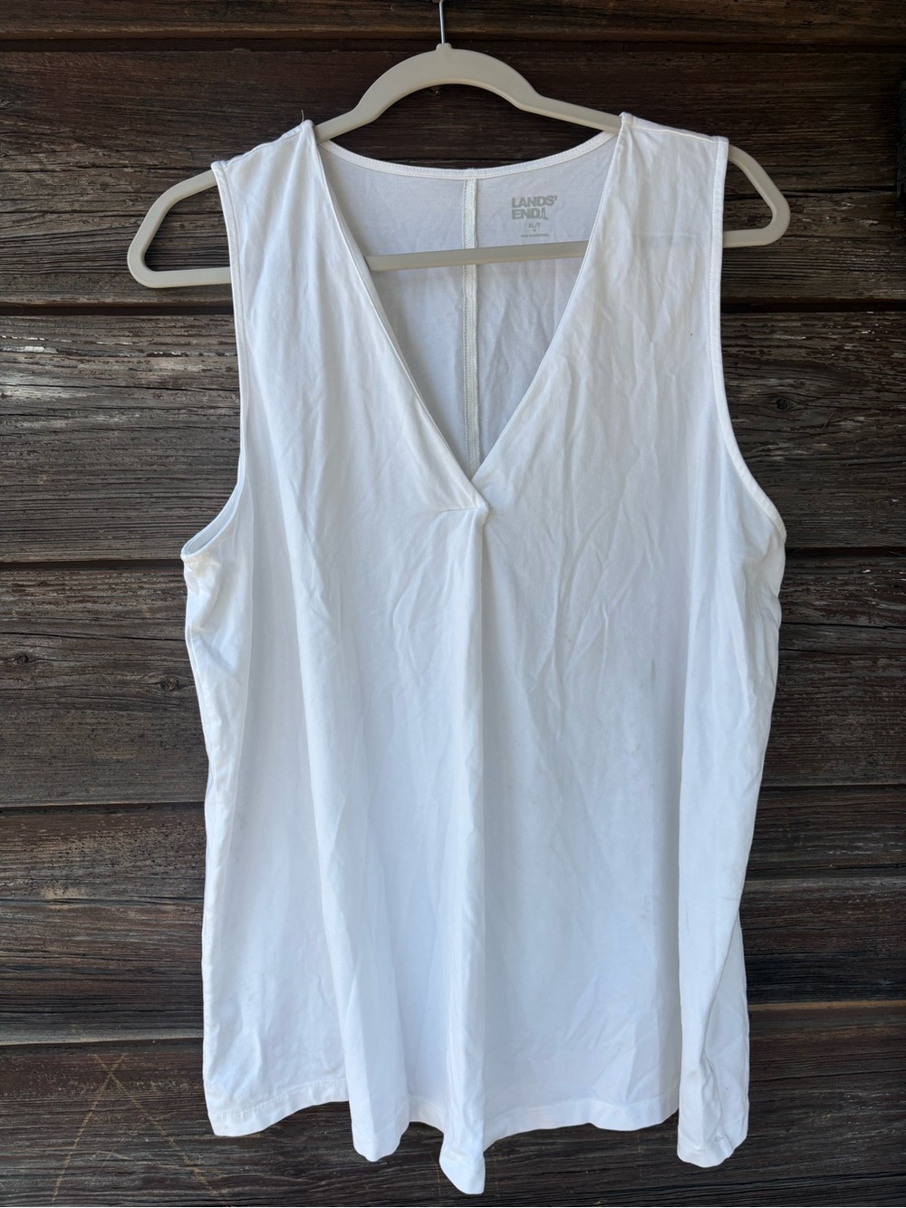 Lands' End White V-Neck Sleeveless Tank